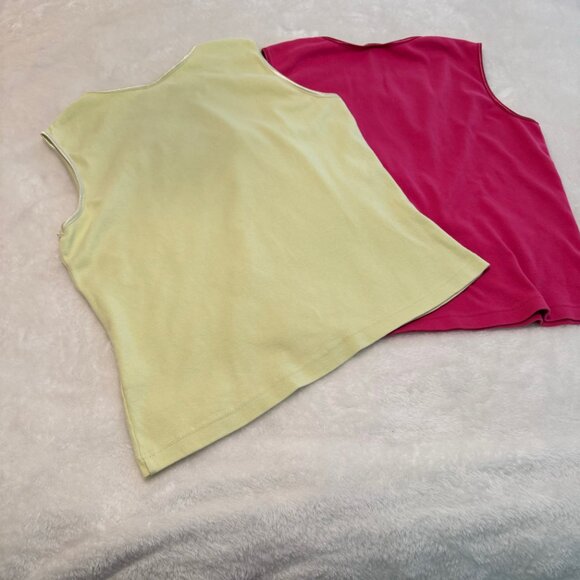 Christopher & Banks Two 100% Cotton Shells - Pink and Pale Green/Yellow Size L - Picture 6 of 9